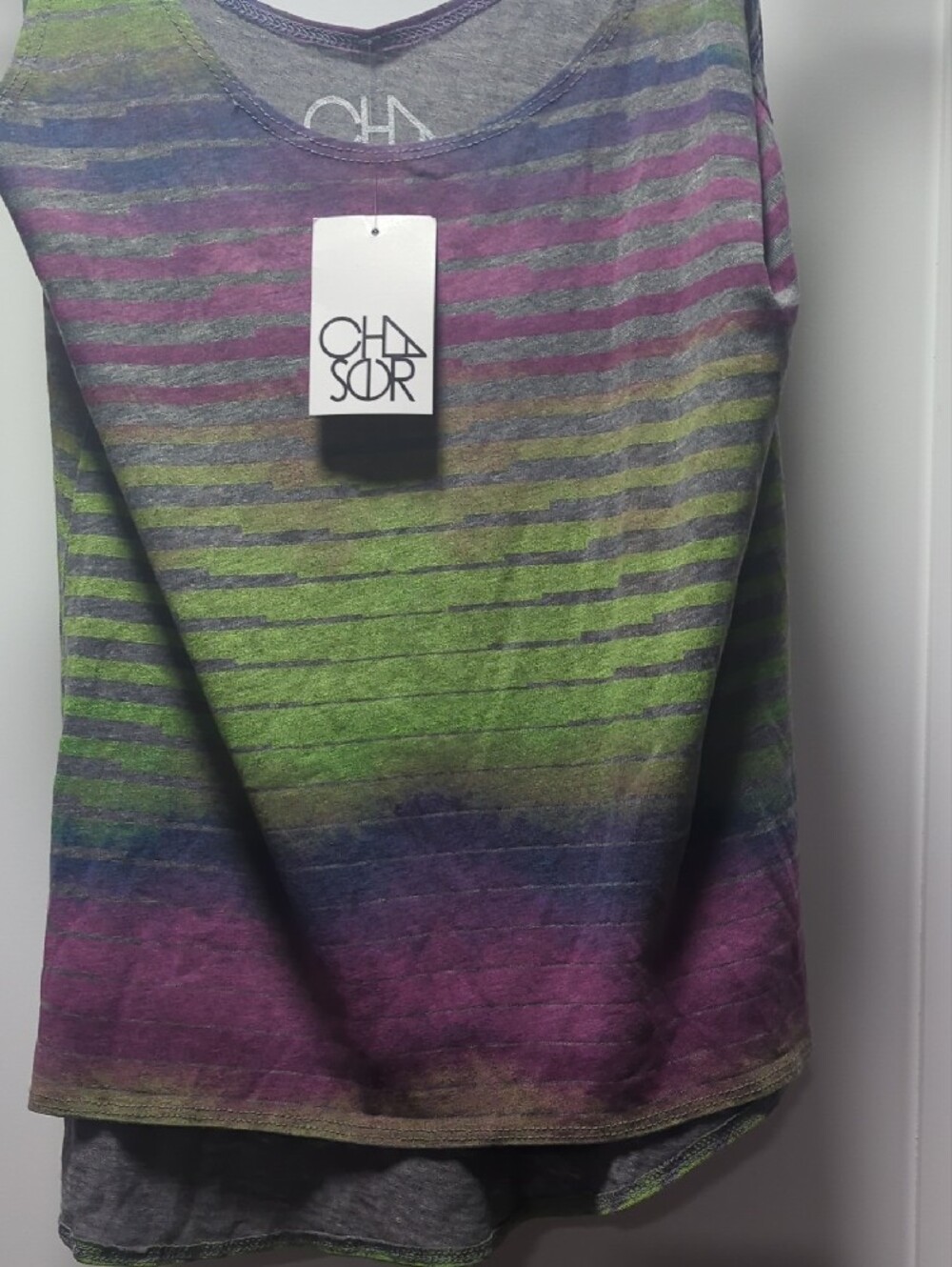 Chaser Striped Scoop Neck Tank Top - Green, Purple, Pink - Picture 6 of 7